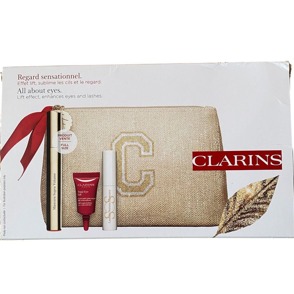 Clarins All About Eyes Gift Set Makeup Mascara Total Eye Lift Lashes Serum New